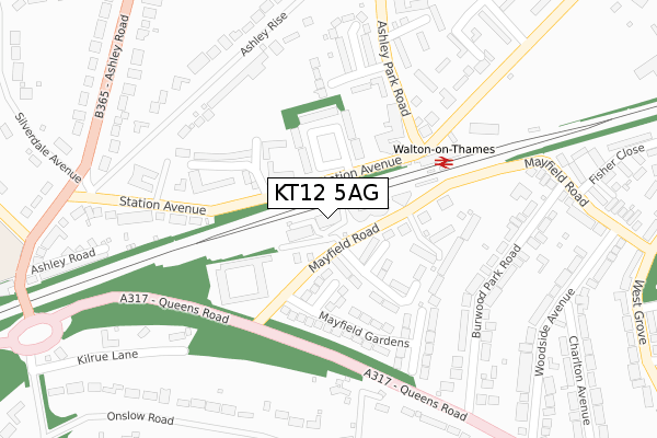 KT12 5AG map - large scale - OS Open Zoomstack (Ordnance Survey)