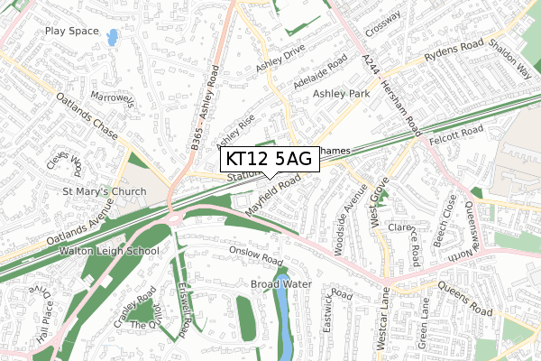 KT12 5AG map - small scale - OS Open Zoomstack (Ordnance Survey)