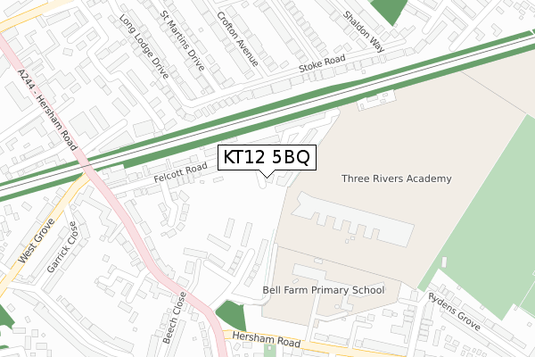 KT12 5BQ map - large scale - OS Open Zoomstack (Ordnance Survey)