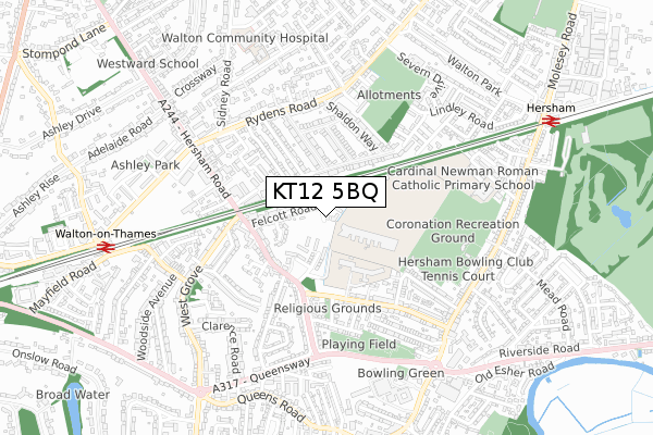 KT12 5BQ map - small scale - OS Open Zoomstack (Ordnance Survey)