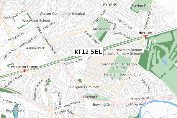 KT12 5EL map - small scale - OS Open Zoomstack (Ordnance Survey)