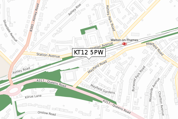 KT12 5PW map - large scale - OS Open Zoomstack (Ordnance Survey)