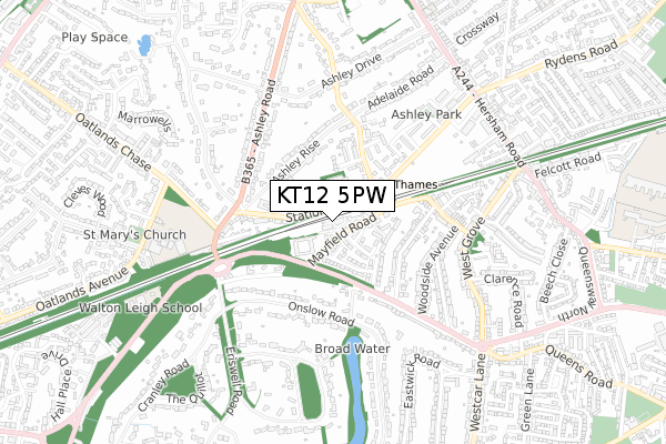 KT12 5PW map - small scale - OS Open Zoomstack (Ordnance Survey)