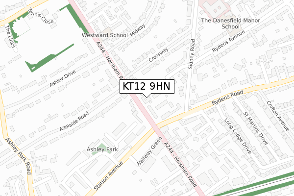 KT12 9HN map - large scale - OS Open Zoomstack (Ordnance Survey)