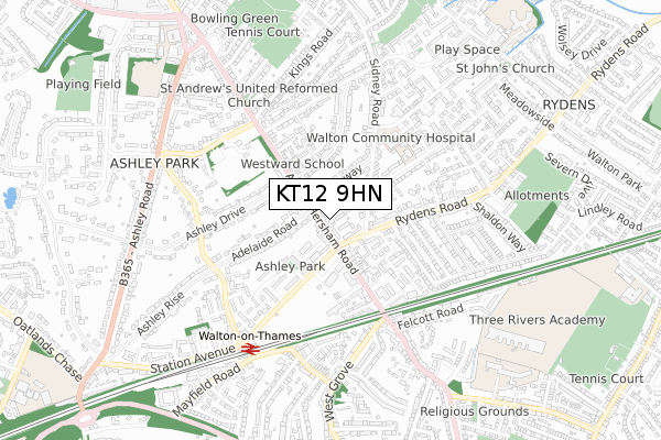 KT12 9HN map - small scale - OS Open Zoomstack (Ordnance Survey)