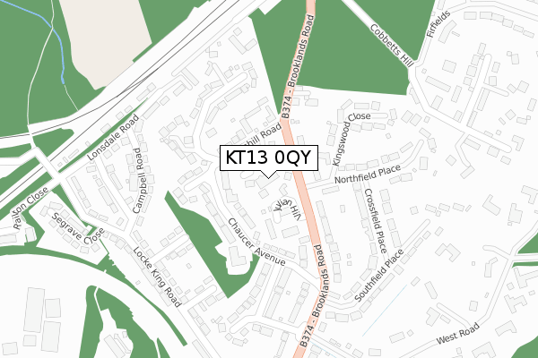 KT13 0QY map - large scale - OS Open Zoomstack (Ordnance Survey)