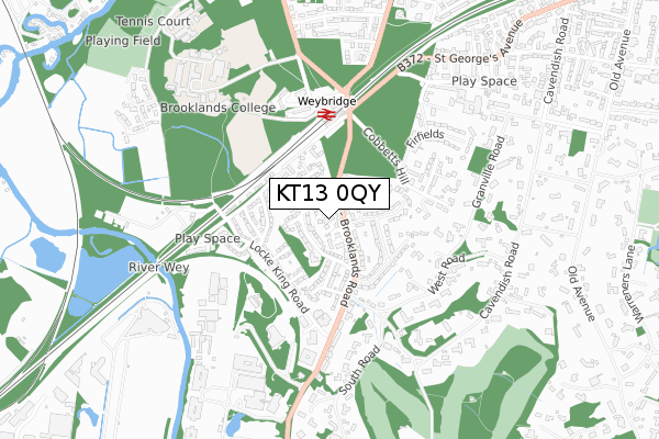 KT13 0QY map - small scale - OS Open Zoomstack (Ordnance Survey)