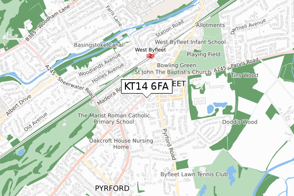 KT14 6FA map - small scale - OS Open Zoomstack (Ordnance Survey)