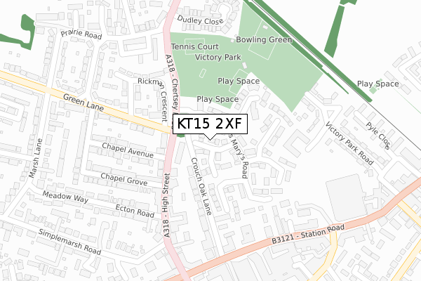 KT15 2XF map - large scale - OS Open Zoomstack (Ordnance Survey)