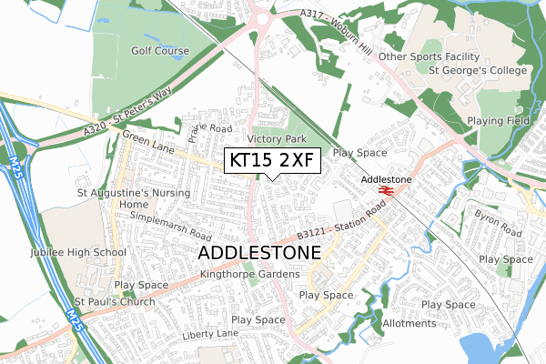 KT15 2XF map - small scale - OS Open Zoomstack (Ordnance Survey)