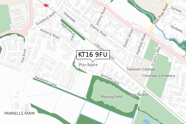 KT16 9FU map - large scale - OS Open Zoomstack (Ordnance Survey)