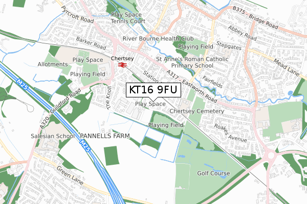 KT16 9FU map - small scale - OS Open Zoomstack (Ordnance Survey)