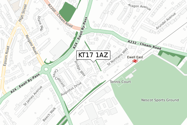 KT17 1AZ map - large scale - OS Open Zoomstack (Ordnance Survey)