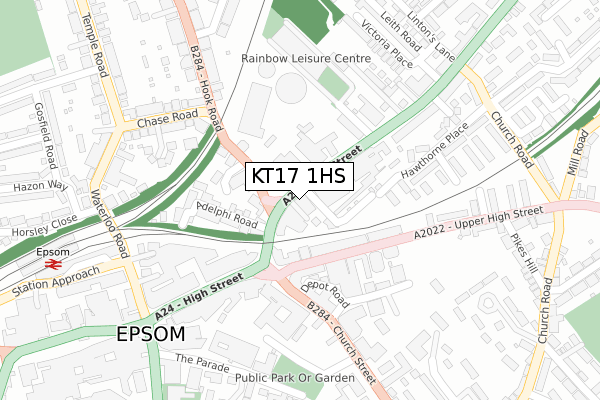 KT17 1HS map - large scale - OS Open Zoomstack (Ordnance Survey)