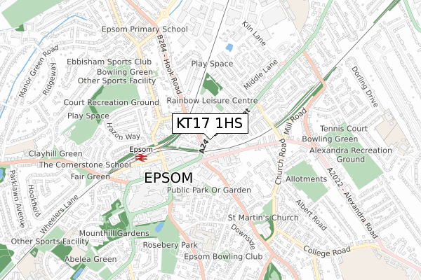 KT17 1HS map - small scale - OS Open Zoomstack (Ordnance Survey)