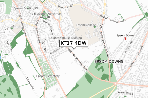 KT17 4DW map - small scale - OS Open Zoomstack (Ordnance Survey)