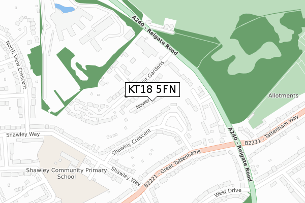 KT18 5FN map - large scale - OS Open Zoomstack (Ordnance Survey)