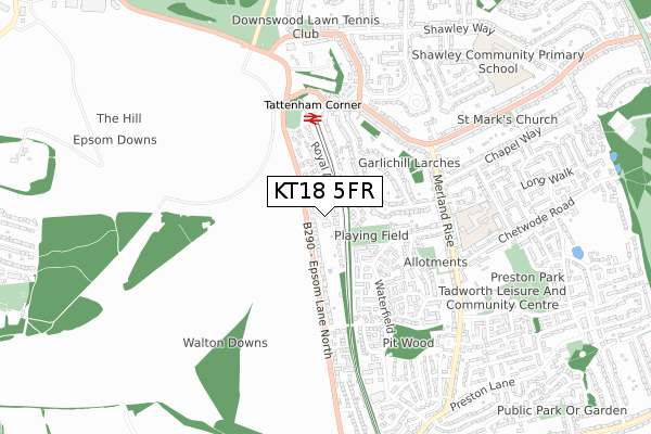 KT18 5FR map - small scale - OS Open Zoomstack (Ordnance Survey)