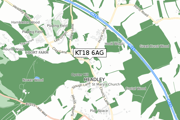 KT18 6AG map - small scale - OS Open Zoomstack (Ordnance Survey)