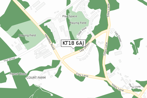 KT18 6AJ map - large scale - OS Open Zoomstack (Ordnance Survey)