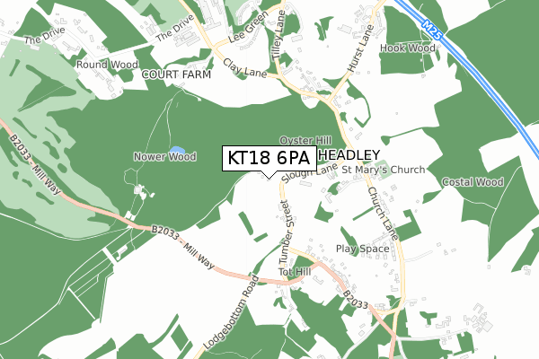 KT18 6PA map - small scale - OS Open Zoomstack (Ordnance Survey)