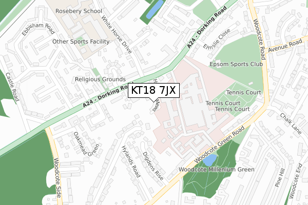 KT18 7JX map - large scale - OS Open Zoomstack (Ordnance Survey)