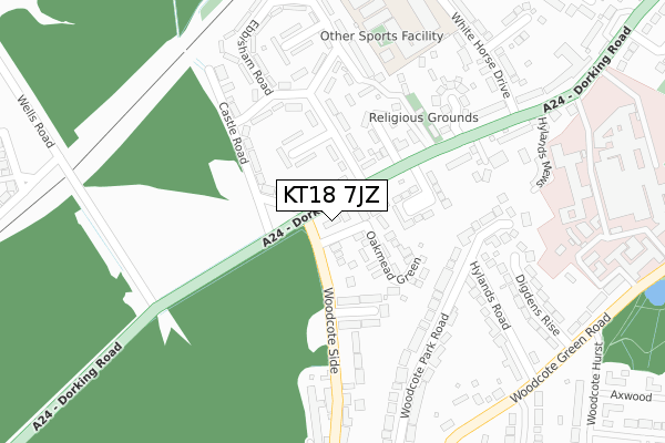 KT18 7JZ map - large scale - OS Open Zoomstack (Ordnance Survey)