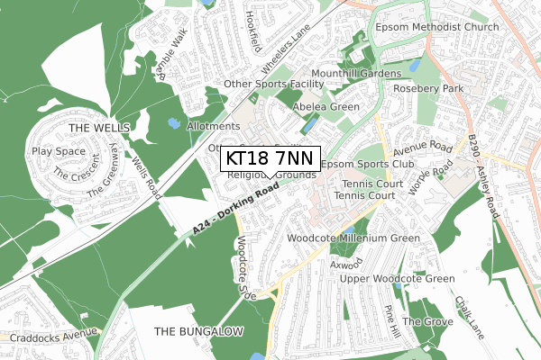 KT18 7NN map - small scale - OS Open Zoomstack (Ordnance Survey)