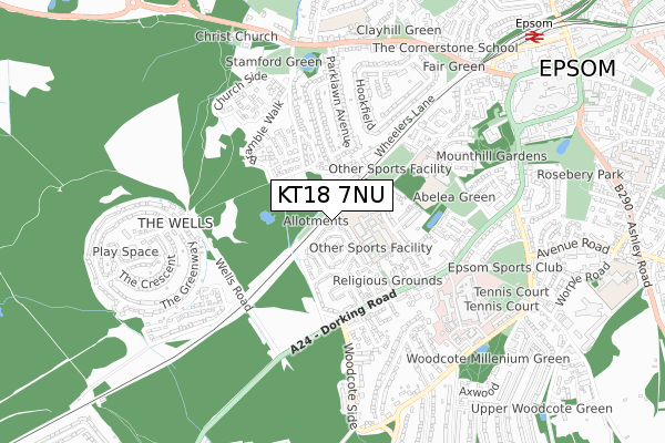 KT18 7NU map - small scale - OS Open Zoomstack (Ordnance Survey)