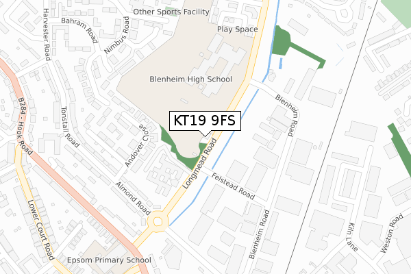 KT19 9FS map - large scale - OS Open Zoomstack (Ordnance Survey)