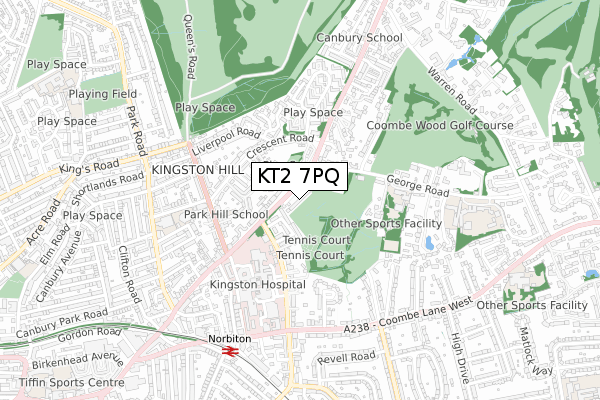 KT2 7PQ map - small scale - OS Open Zoomstack (Ordnance Survey)