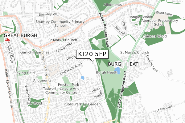 KT20 5FP map - small scale - OS Open Zoomstack (Ordnance Survey)