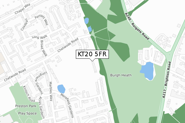 KT20 5FR map - large scale - OS Open Zoomstack (Ordnance Survey)