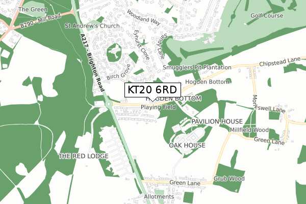 KT20 6RD map - small scale - OS Open Zoomstack (Ordnance Survey)