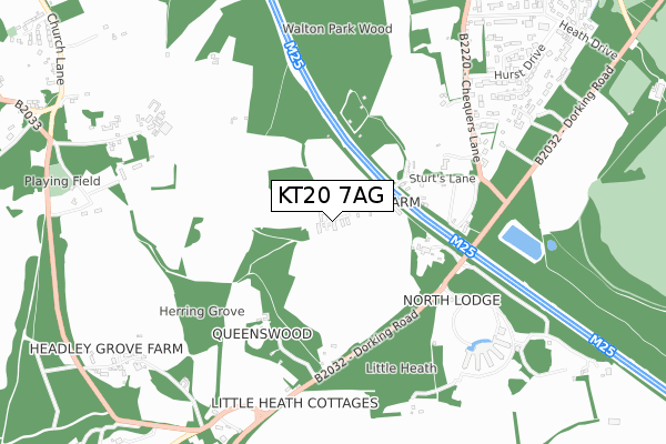 KT20 7AG map - small scale - OS Open Zoomstack (Ordnance Survey)