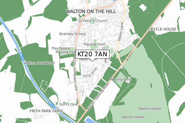 KT20 7AN map - small scale - OS Open Zoomstack (Ordnance Survey)