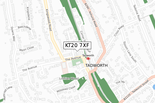 KT20 7XF map - large scale - OS Open Zoomstack (Ordnance Survey)