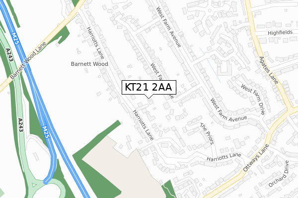 KT21 2AA map - large scale - OS Open Zoomstack (Ordnance Survey)