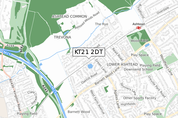 KT21 2DT map - small scale - OS Open Zoomstack (Ordnance Survey)