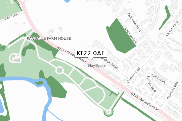 KT22 0AF map - large scale - OS Open Zoomstack (Ordnance Survey)
