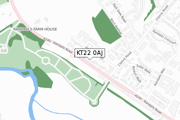 KT22 0AJ map - large scale - OS Open Zoomstack (Ordnance Survey)