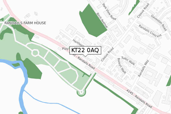 KT22 0AQ map - large scale - OS Open Zoomstack (Ordnance Survey)