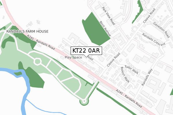 KT22 0AR map - large scale - OS Open Zoomstack (Ordnance Survey)