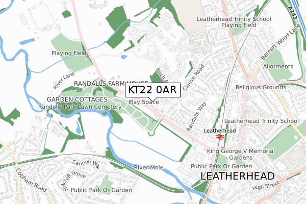 KT22 0AR map - small scale - OS Open Zoomstack (Ordnance Survey)