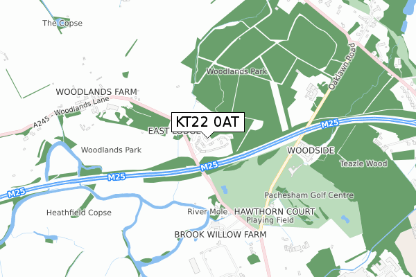 KT22 0AT map - small scale - OS Open Zoomstack (Ordnance Survey)