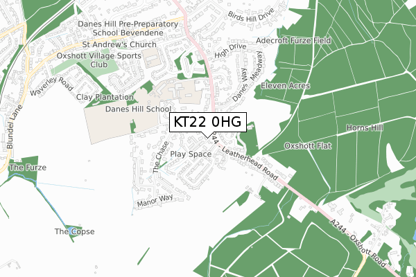 KT22 0HG map - small scale - OS Open Zoomstack (Ordnance Survey)