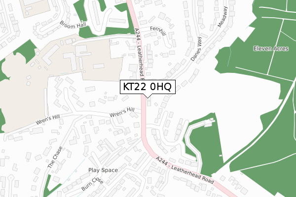 KT22 0HQ map - large scale - OS Open Zoomstack (Ordnance Survey)