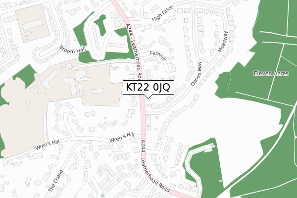 KT22 0JQ map - large scale - OS Open Zoomstack (Ordnance Survey)