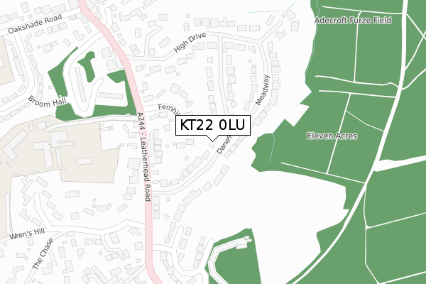 KT22 0LU map - large scale - OS Open Zoomstack (Ordnance Survey)