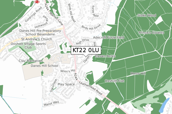 KT22 0LU map - small scale - OS Open Zoomstack (Ordnance Survey)